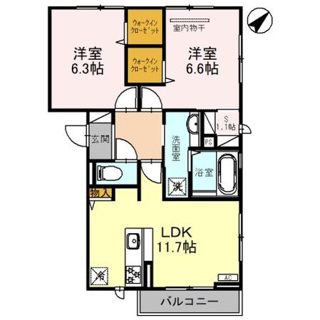 萩原天神駅 徒歩20分 3階の物件間取画像